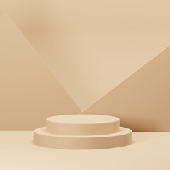 Gold geometric pedestal podium with Minimal circle backdrop an pillar  . abstract studio room . Minimal scene for cosmetic products. Promotion , Showcase display. 3D rendering