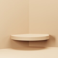 Gold geometric pedestal podium with Minimal circle backdrop an pillar  . abstract studio room . Minimal scene for cosmetic products. Promotion , Showcase display. 3D rendering