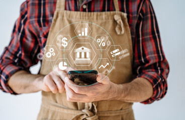 Private small business entrepreneur with smartphone in hand. Business analytics and development strategy analysis.