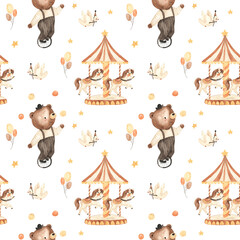 watercolor seamless circus pattern illustration for kids
