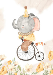 watercolor elephant template for nursery, baby shower, invitation for birthday party