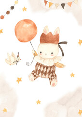 watercolor bunny template for nursery, baby shower, invitation for birthday party