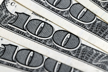 close-up of a group of one hundred American dollars
