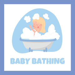 Squared banner about baby bathing flat style, vector illustration