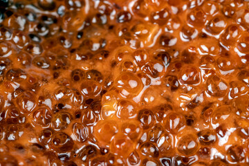 Natural red salmon caviar in large quantities