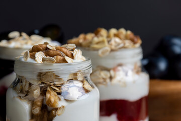 yogurt made from milk with walnuts and muesli