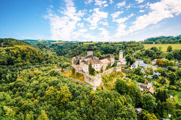 Castle Sovinec, Eulenburg, robust medieval fortress, one of the largest in Moravia, Czech republic....