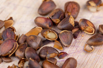 a bunch of pine nuts in the shell