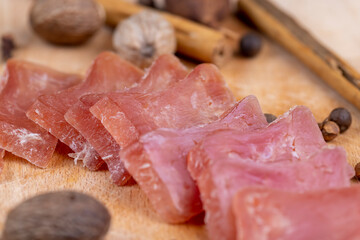 cured sausage made from high-quality chicken broiler fillet