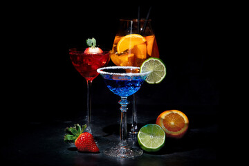 Set of various classic cocktails