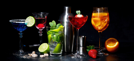 Set of various classic cocktails