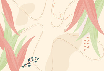 seamless boho flat pattern with autumn leaves illustration vector, Wall boho art minimal leaf.	set of green leaves. 