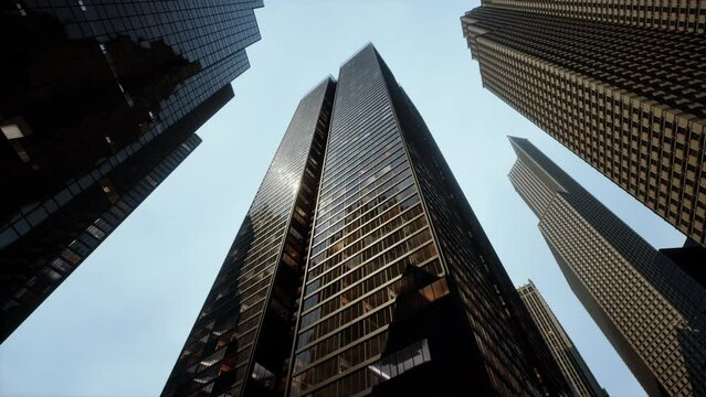 colourful toned skyscrappers close up on a sunny summer day