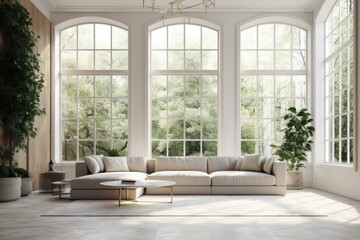 Fototapeta premium cozy and spacious living room with plenty of natural light and modern furniture. Generative AI