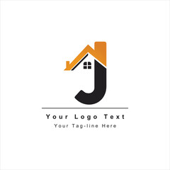 letter J logo with real estate design icon template