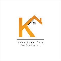 letter K logo with real estate design icon symbol