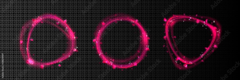 Aufkleber realistic set of abstract pink circles with heart shape leaves and shimmering particles on transpare