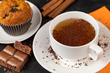 hot tea brewed in a white mug