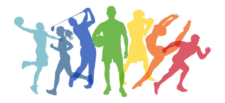 Sports Association.Silhouettes of athletes of different sports.Horizontal banner for sports schools.Vector illustration,isolated on white background.