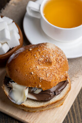 slices of bread with chocolate butter on the table