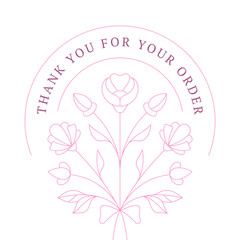 Thank you for order romantic flower vintage card business message line design template vector