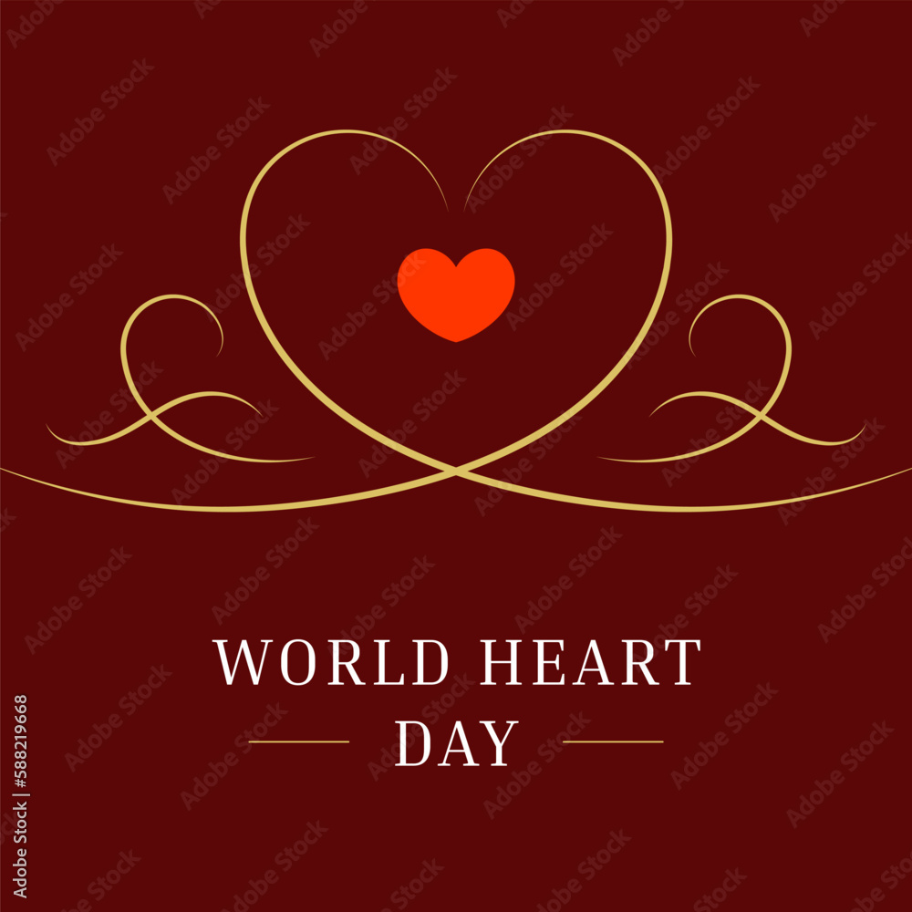 Wall mural world heart day romantic curved line swirl vintage ornate social media post design template vector - Wall murals