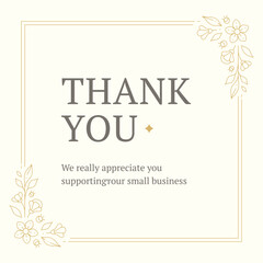 Thank you vintage card business support greeting message floral frame line design template vector