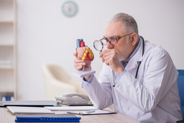 Old male doctor cardiologist working at the hospital