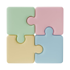 3D jigsaw puzzle pieces isolated on transparent background. Problem-solving, business connecting, cooperation, partnership concept.