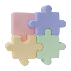 Obraz premium 3D jigsaw puzzle pieces isolated on transparent background. Problem-solving, business connecting, cooperation, partnership concept.