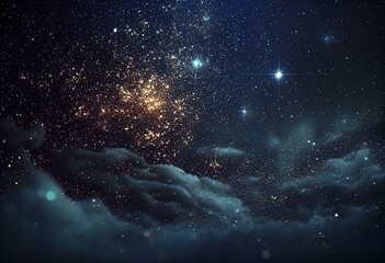 Fototapeta na wymiar Sky stars, starry night dark blue background with starlight sparkles twinkling and blinking in universe space. Starry night sky, milky way stars twinkle shine, seamless loop. Generative AI
