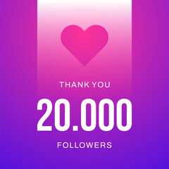 Thank you 20k followers subscription like heart social media post design template vector flat