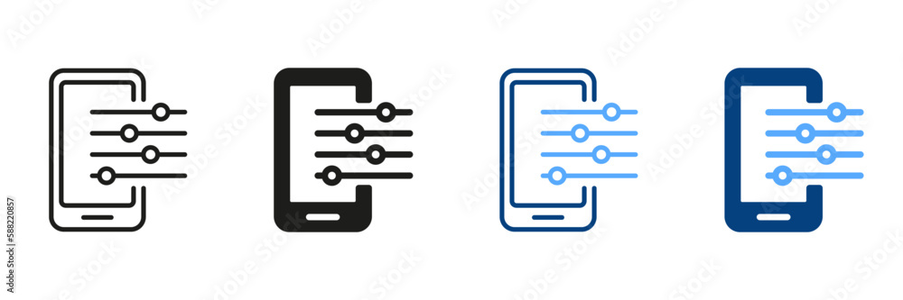 Wall mural fix, maintenance, smartphone repair service symbol collection. control panel and settings of electro