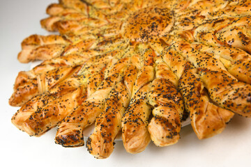 Sun recipe in puff pastry with smoked salmon and boursin cheese. High quality photo