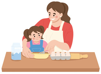 Obraz na płótnie Canvas Illustration of mother and daughter cooking together