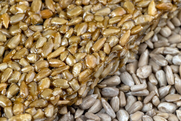 Fried sunflower seeds with sweet molasses from sugar beet