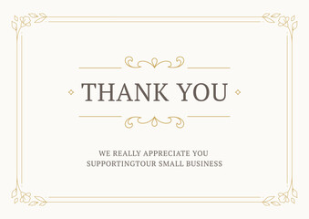 Thank you vintage card antique frame golden flower curly ornate line design template vector illustration.