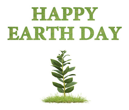 Happy earth day with plant and grass on transparent background, world environment day concept, 3d render illustration.