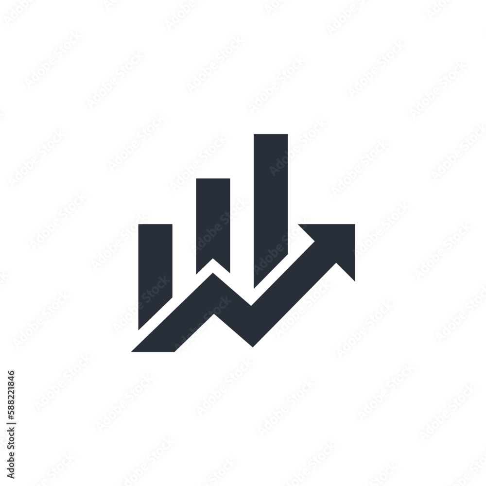 Poster graph and up arrow. powerful, unstoppable growth. vector linear icon isolated on white background.