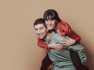 young newly married couple in a studio photograph