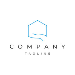 Abstract river house building line art outline linear geometric icon logo design vector template