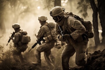 Fototapeta premium U.S. marines in action, generative AI