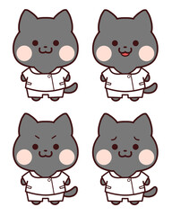 看護師服を着た黒猫セット