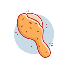 Single fried chicken thigh vector illustration designed in flat cartoon style, isolated on white background. Icon of fried chicken thighs can be printed in culinary menu book, cafe, restaurant