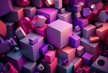 Multicolored 3D Block background. Tech Wallpaper with Purple and Pink colors. 3D Render. Generative AI
