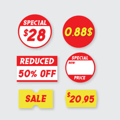 Set of sale tags and labels. Shopping stickers and badges vector mockup