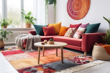 vibrant living room with colorful furniture and decor. Generative AI