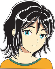 Anime girl with black hair and blue eyes