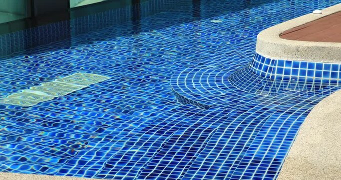Infinity Swimming Pool Close Up of Ripples with Blue Tiles.
