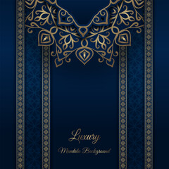 Obraz premium luxury mandala background, blue and gold, design vector